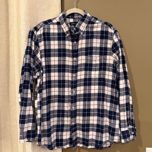 John Ashford Men's Long Sleeve Cotton Flannel Blue & White Plaid, Size Large